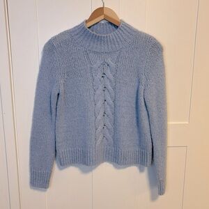 Madewell Bayfront Turtleneck Sweater XS Baby Blue Chunky Cable Knit